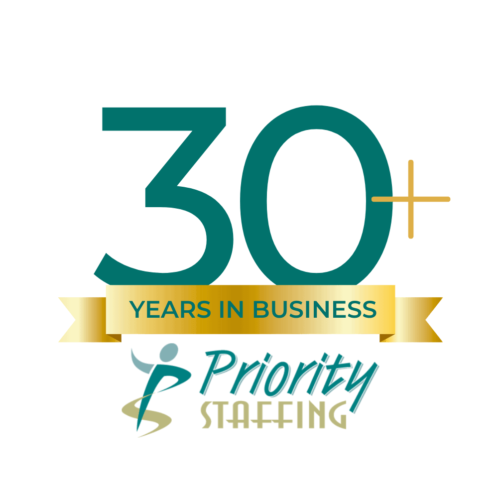 30+ Priority Logo Priority Staffing celebrating 30+ years in business connecting top talent with trusted employers in Hampton Roads