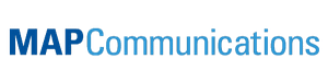 MAP Communications logo: blue gradient wordmark reading “MAP Communications.