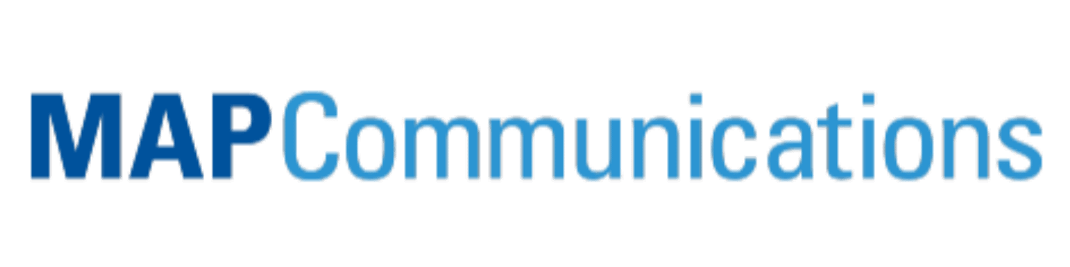 MAP Communications logo: blue gradient wordmark reading “MAP Communications.